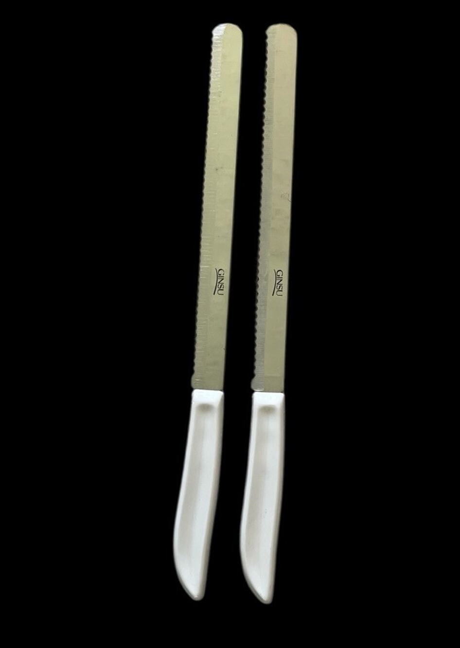 NEW 2 GINSU Knives Serrated Kitchen Sharp Carving Edge Stainless Steel White (B)